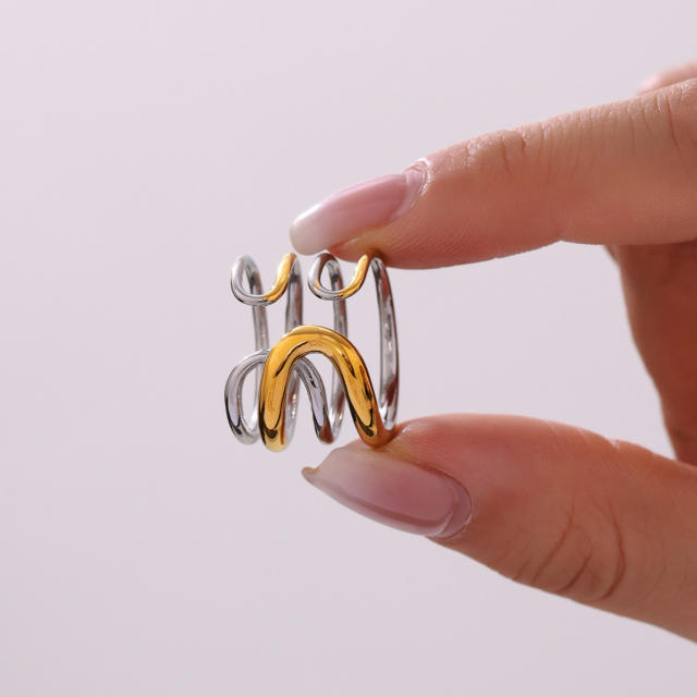 Fantasy Minimalism Multi-level Line Ring stainless steel rings