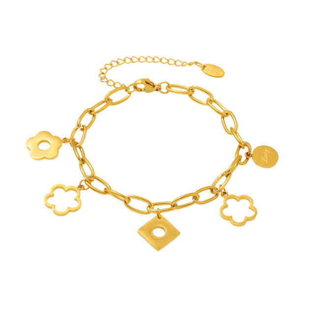 Classic hollow out clover charm stainless steel bracelet