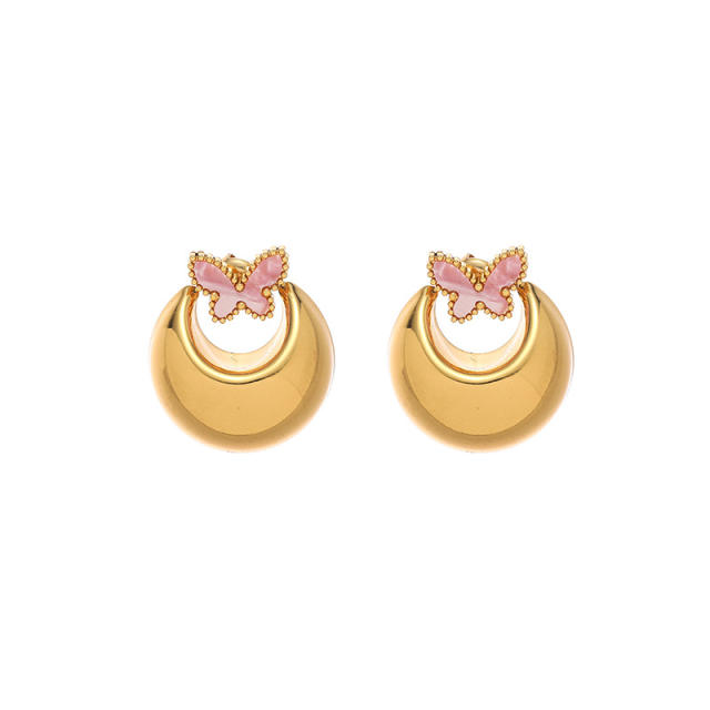 Elegant hollow out enamel butterfly big stainless steel earrings