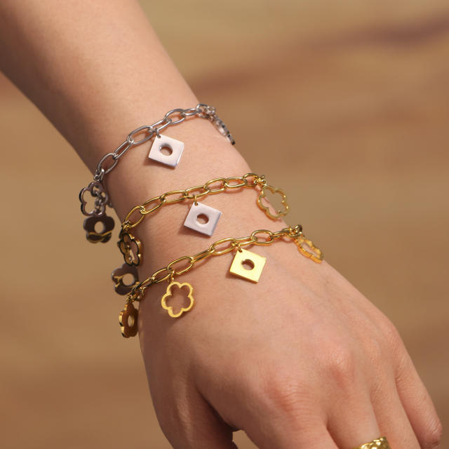 Classic hollow out clover charm stainless steel bracelet