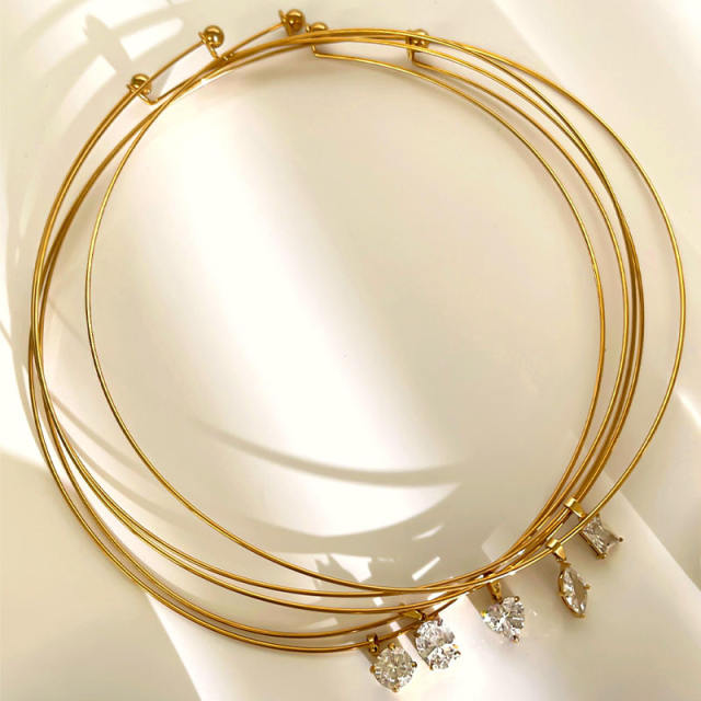 4A cubic zircon charm stainless steel necklace choker