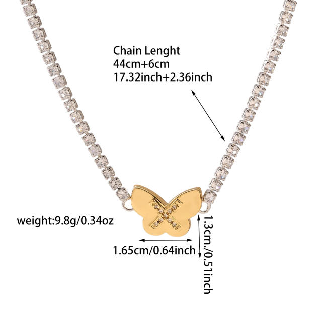 Two tone tennis chain star clover heart butterfly stainless steel necklace