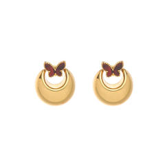 Elegant hollow out enamel butterfly big stainless steel earrings