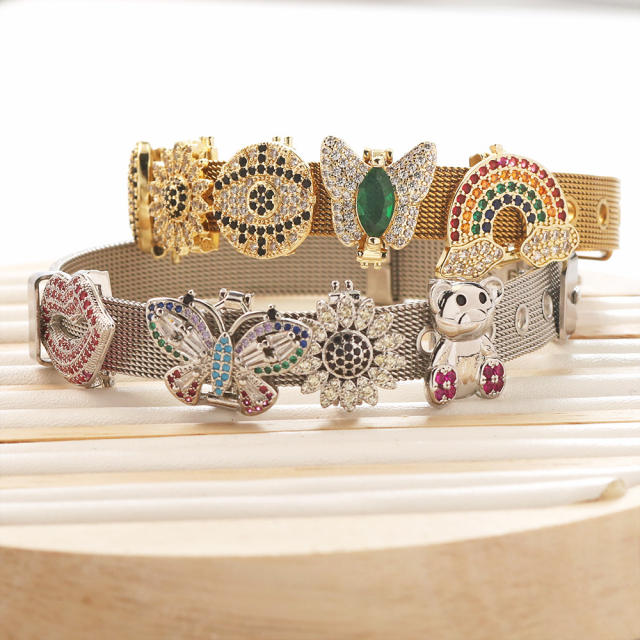 18K gold plated copper full diamond cute rainbow animal boy girl charm for belt band bracelet