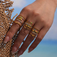 5A cubic zircon inlaid color enamel stainless steel rings