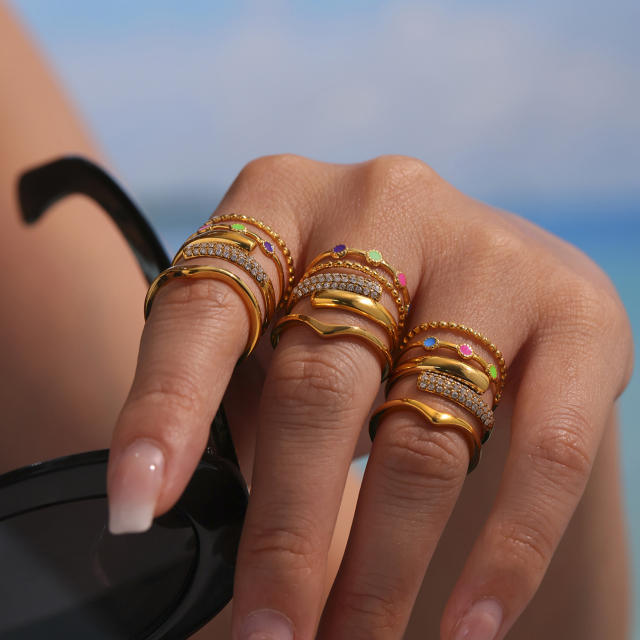 5A cubic zircon inlaid color enamel stainless steel rings