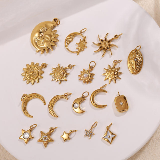 Concise moon star sun series stainless steel charm diy jewelry accessory wholesale