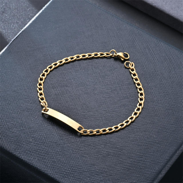 Stainless steel bracelet figaro chain engrave bar chain bracelet for men women