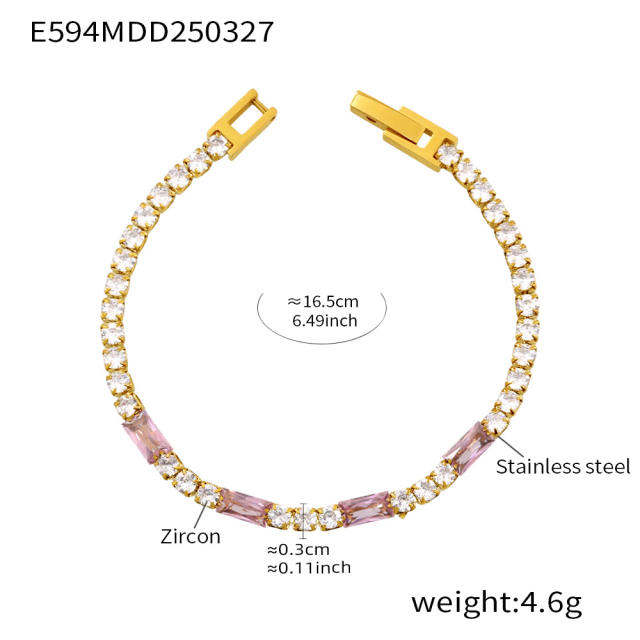 Luxury zircon multicolor Tennis bracelet stainless steel bracelet