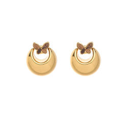Elegant hollow out enamel butterfly big stainless steel earrings
