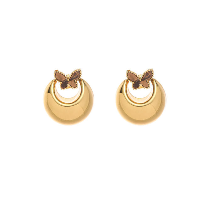 Elegant hollow out enamel butterfly big stainless steel earrings