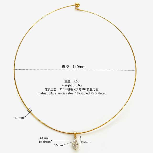 4A cubic zircon charm stainless steel necklace choker