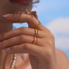 5A cubic zircon inlaid color enamel stainless steel rings