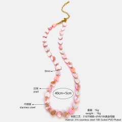 Pink shell heart choker stainless steel necklace with sun pendant