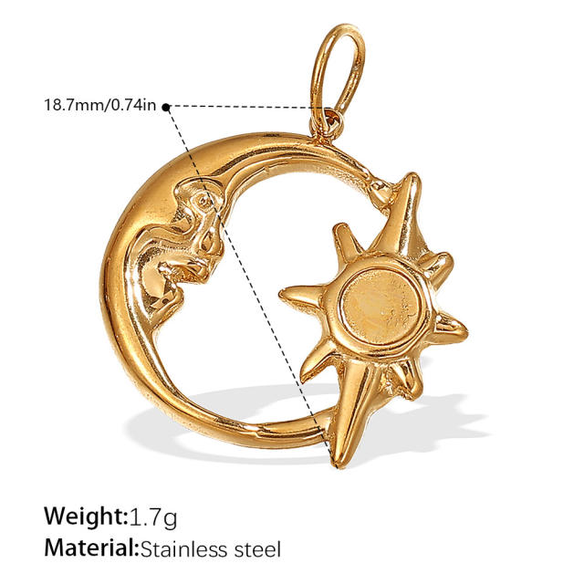 Concise moon star sun series stainless steel charm diy jewelry accessory wholesale