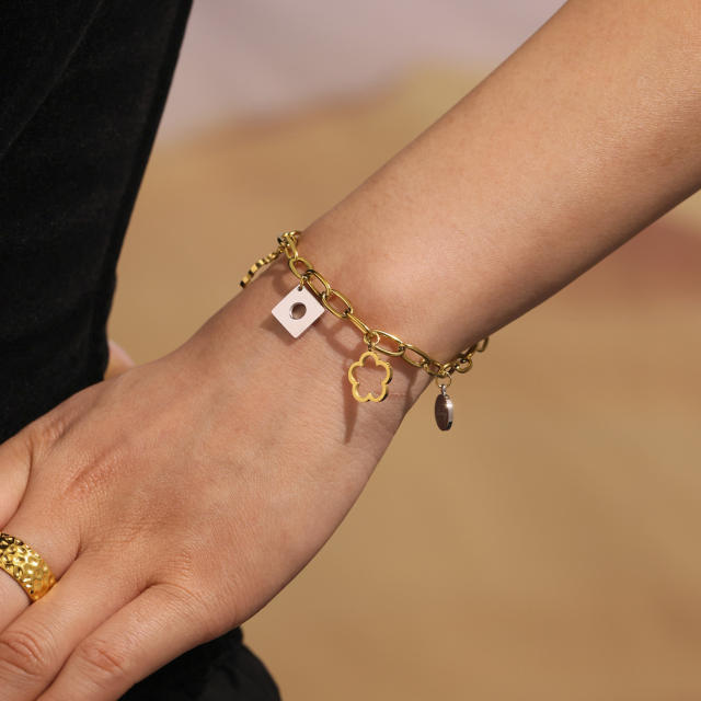 Classic hollow out clover charm stainless steel bracelet