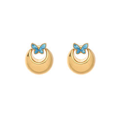 Elegant hollow out enamel butterfly big stainless steel earrings