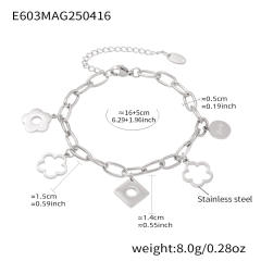 Classic hollow out clover charm stainless steel bracelet