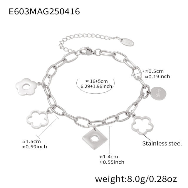 Classic hollow out clover charm stainless steel bracelet