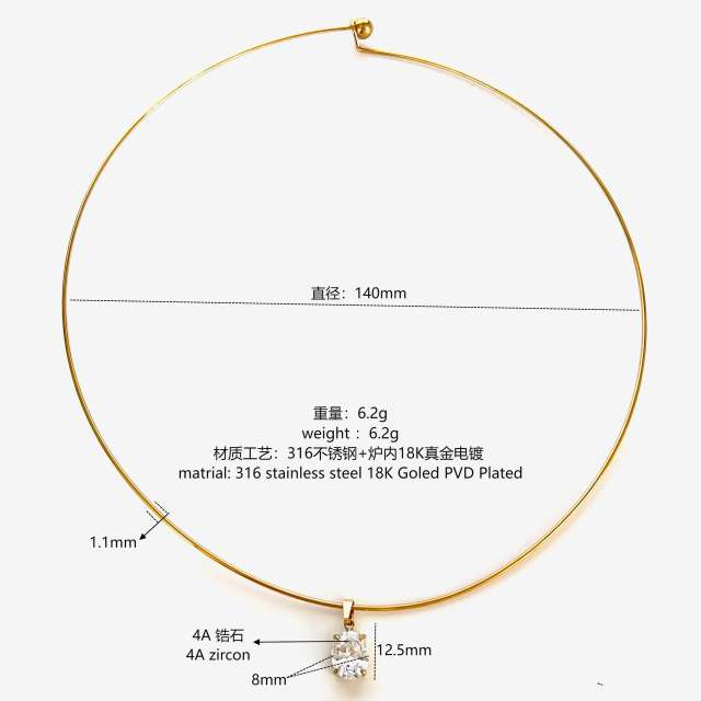 4A cubic zircon charm stainless steel necklace choker