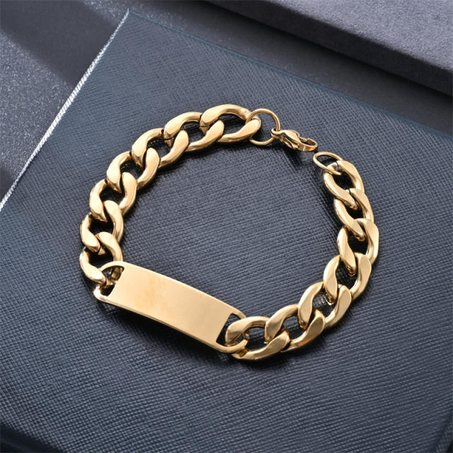 Stainless steel bracelet figaro chain engrave bar chain bracelet for men women