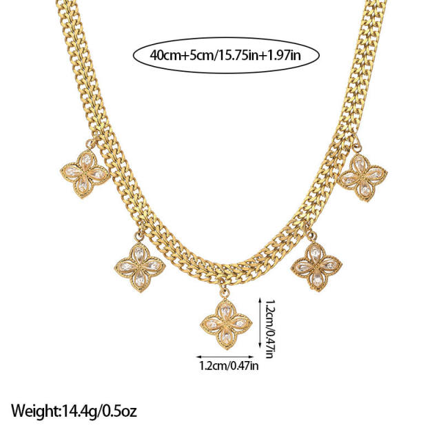 Gold color clover ocean series charm stainless steel necklace