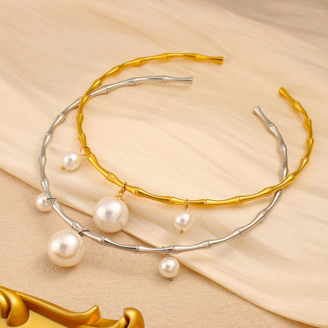 Exaggerated Pearl Pendant stainless steel necklace choker