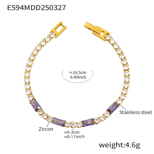 Luxury zircon multicolor Tennis bracelet stainless steel bracelet