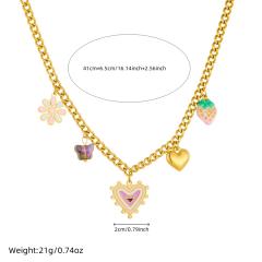 Sweet enamel heart strawberry heart charm necklace stainless steel necklace