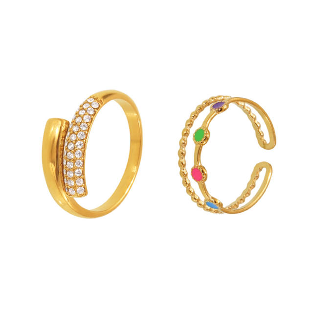 5A cubic zircon inlaid color enamel stainless steel rings