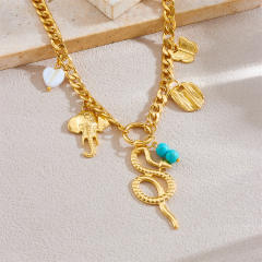 Vintage snake elephant animal charm stainless steel necklace