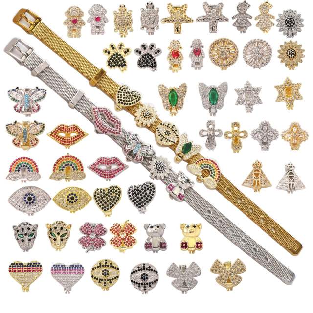 18K gold plated copper full diamond cute rainbow animal boy girl charm for belt band bracelet