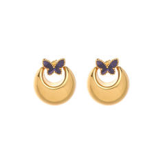 Elegant hollow out enamel butterfly big stainless steel earrings