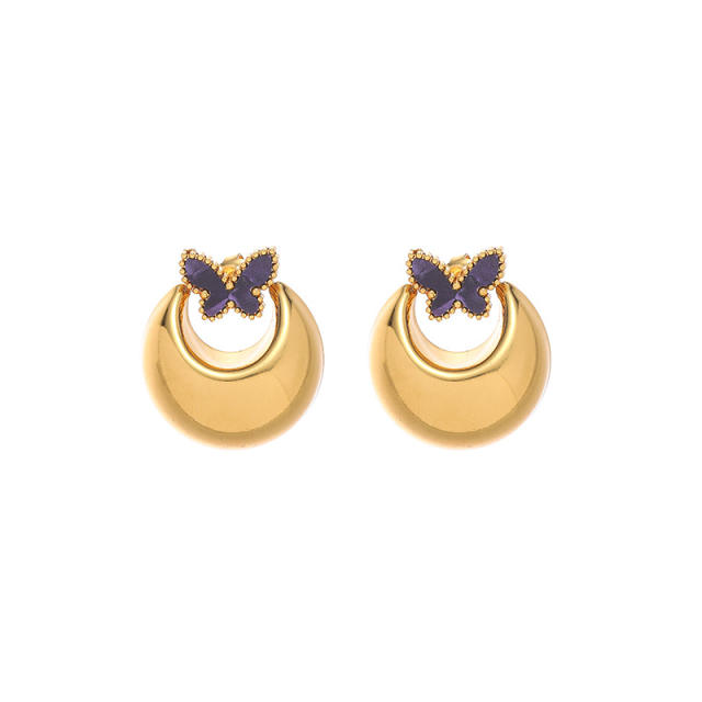 Elegant hollow out enamel butterfly big stainless steel earrings