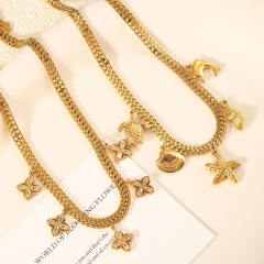Gold color clover ocean series charm stainless steel necklace