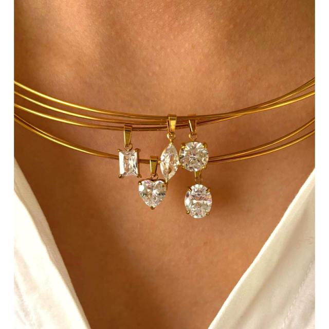 4A cubic zircon charm stainless steel necklace choker