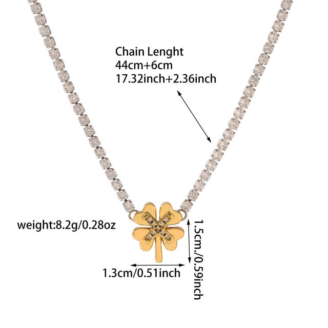 Two tone tennis chain star clover heart butterfly stainless steel necklace