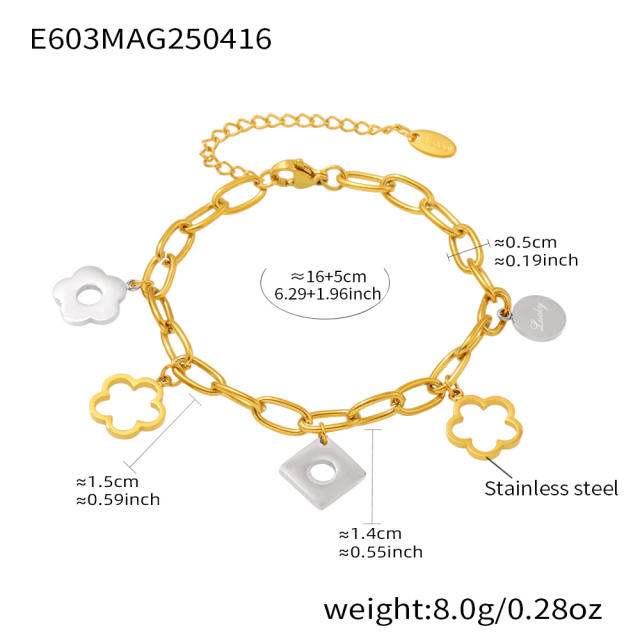 Classic hollow out clover charm stainless steel bracelet