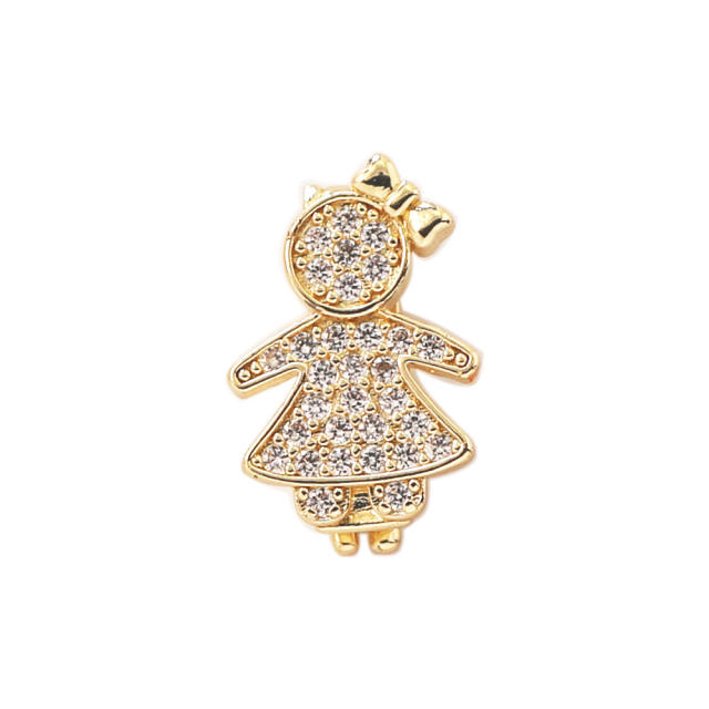 18K gold plated copper full diamond cute rainbow animal boy girl charm for belt band bracelet