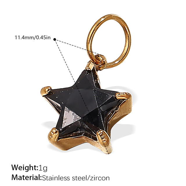 18K gold plated geometric colored gemstone rectangular five-pointed star necklace pendant pendant DIY jewelry accessories women