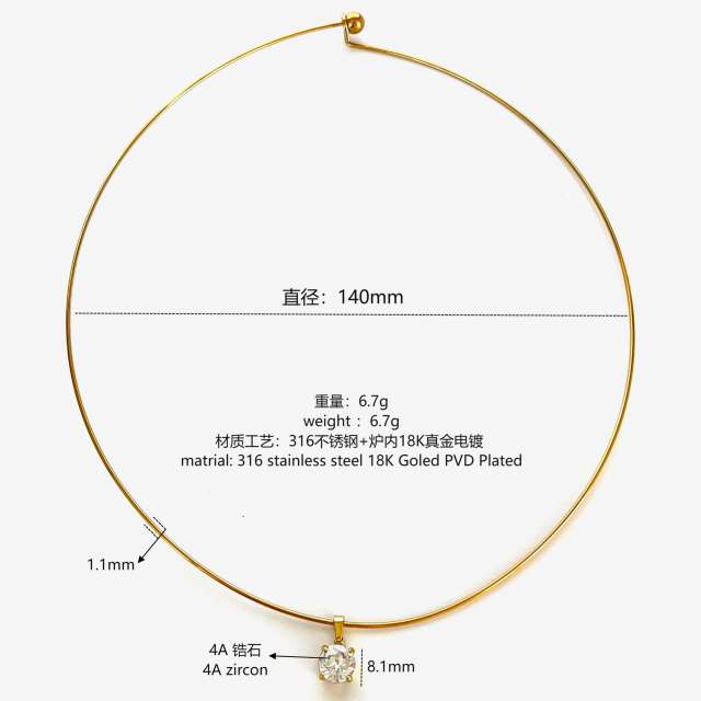 4A cubic zircon charm stainless steel necklace choker