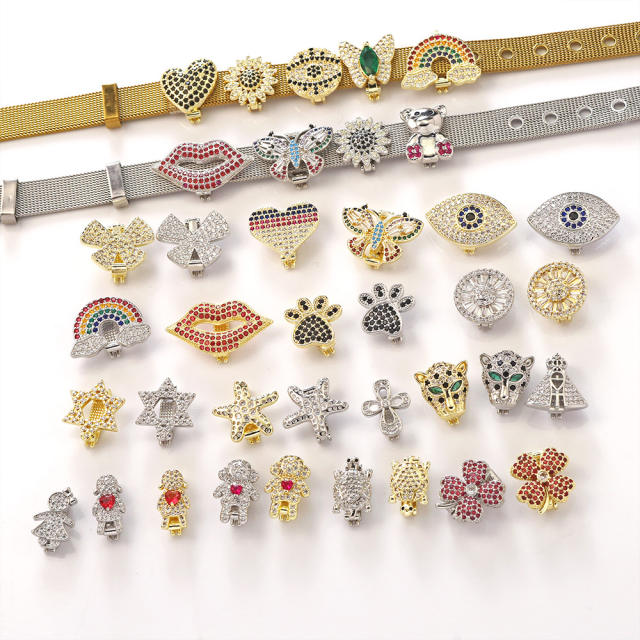 18K gold plated copper full diamond cute rainbow animal boy girl charm for belt band bracelet