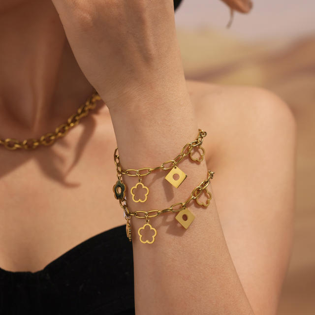 Classic hollow out clover charm stainless steel bracelet