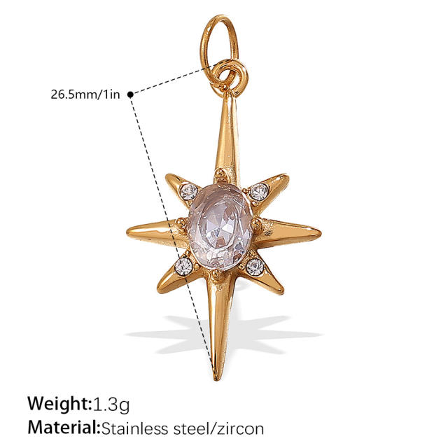 18K gold plated geometric colored gemstone rectangular five-pointed star necklace pendant pendant DIY jewelry accessories women