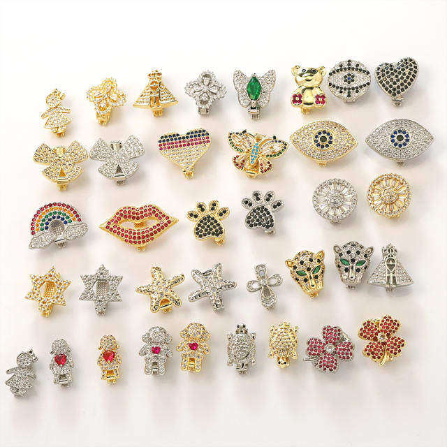 18K gold plated copper full diamond cute rainbow animal boy girl charm for belt band bracelet