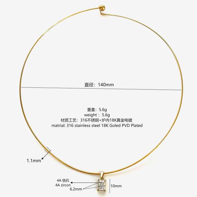4A cubic zircon charm stainless steel necklace choker