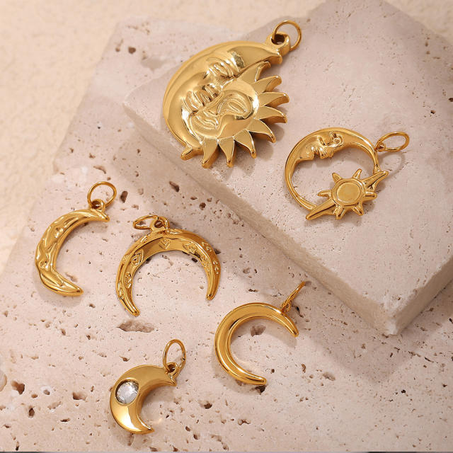 Concise moon star sun series stainless steel charm diy jewelry accessory wholesale
