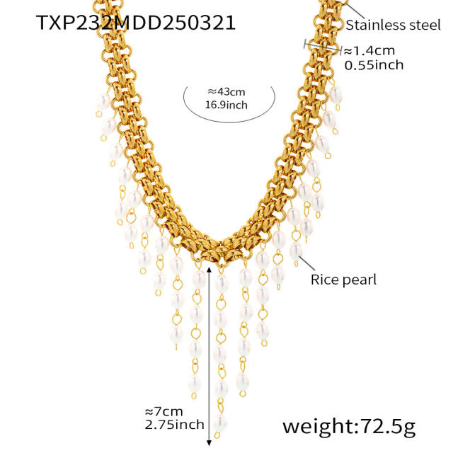 Pearl Beads Tassel Necklace Bracelet Thick Exaggerated Heavy Industry Stainless Steel Jewelry for Women