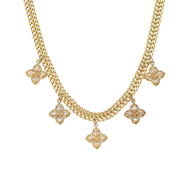 Gold color clover ocean series charm stainless steel necklace