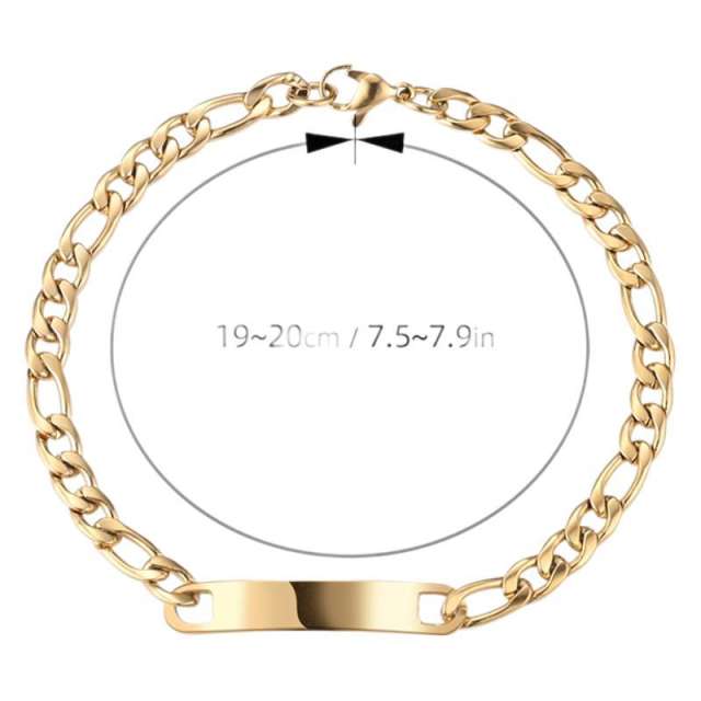 Stainless steel bracelet figaro chain engrave bar chain bracelet for men women